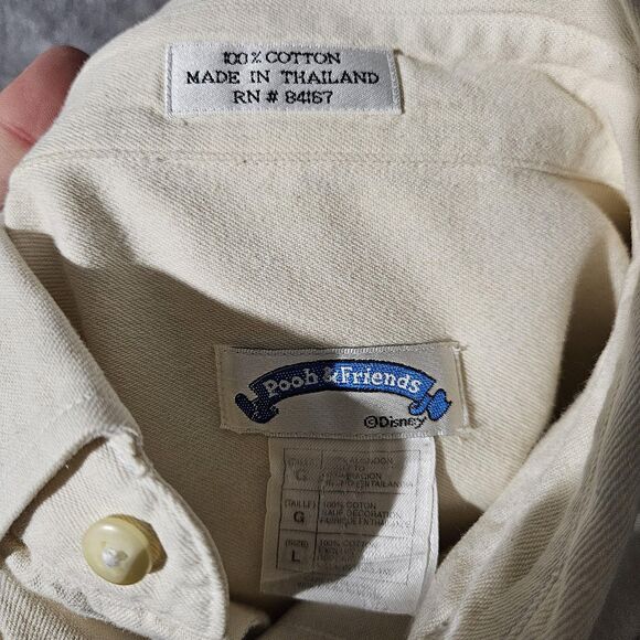 Vintage Disney Pooh & Friends Shirt Mens Large Cream Button Down Embroidered 90s - Picture 7 of 8